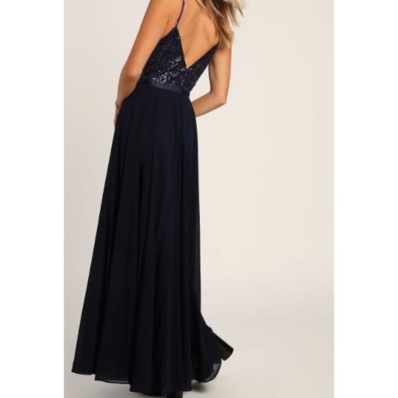 LULU'S SZ XS Memorable Mystique Navy Blue Sleeveless Sequin Maxi Dress NEW B18 - Picture 2 of 9